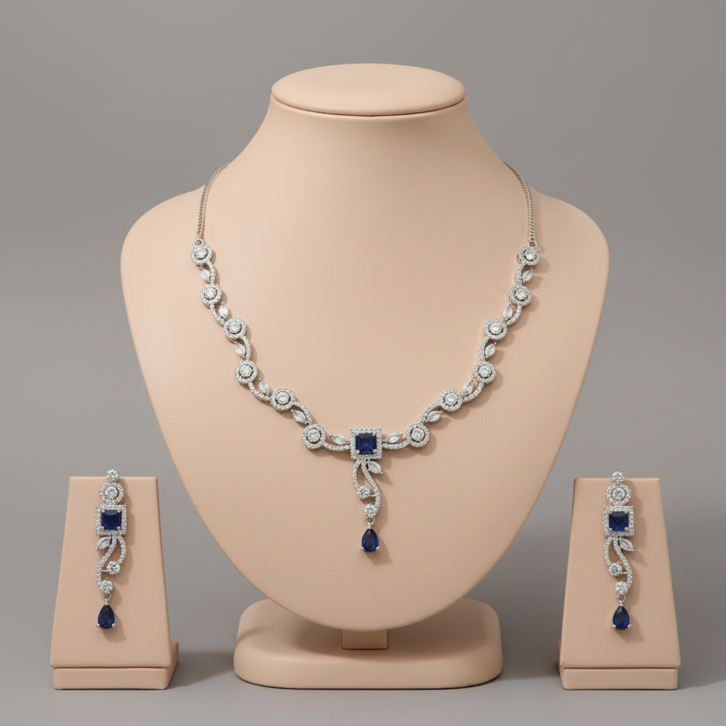 Royal Blue Suvarna American Diamond Necklace set