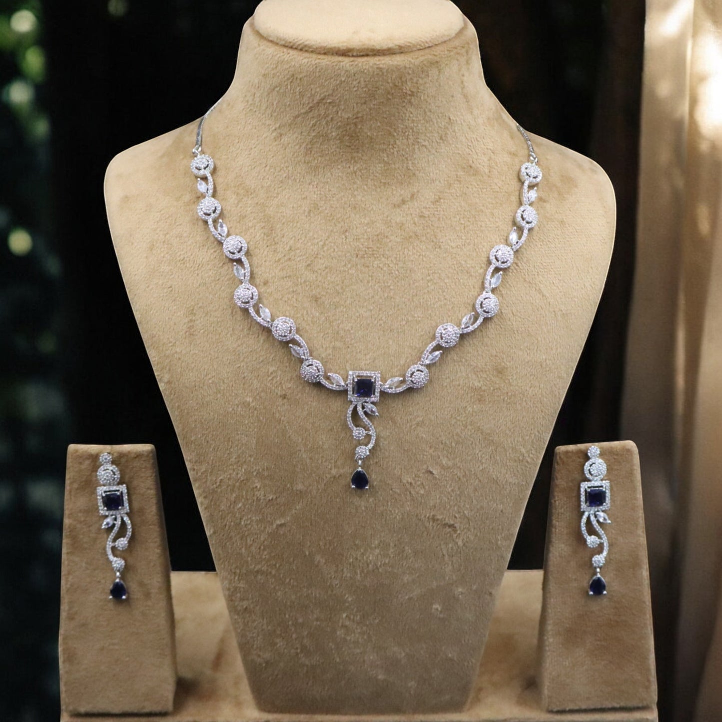 Royal Blue Suvarna American Diamond Necklace set