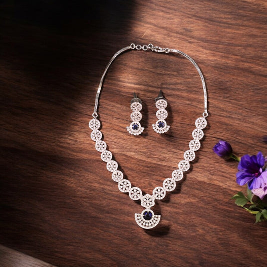 Royal Blue Pushpanjali American Diamond Necklace set
