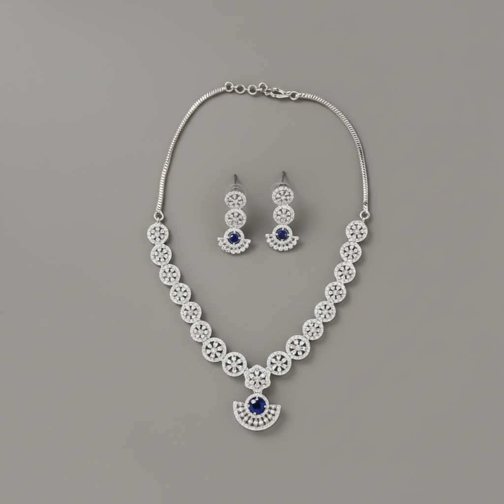 Royal Blue Pushpanjali American Diamond Necklace set