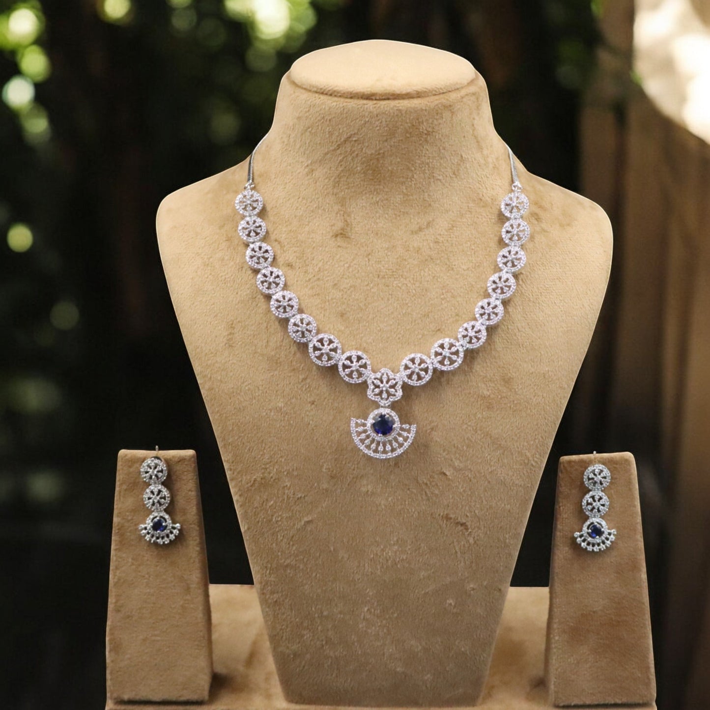 Royal Blue Pushpanjali American Diamond Necklace set