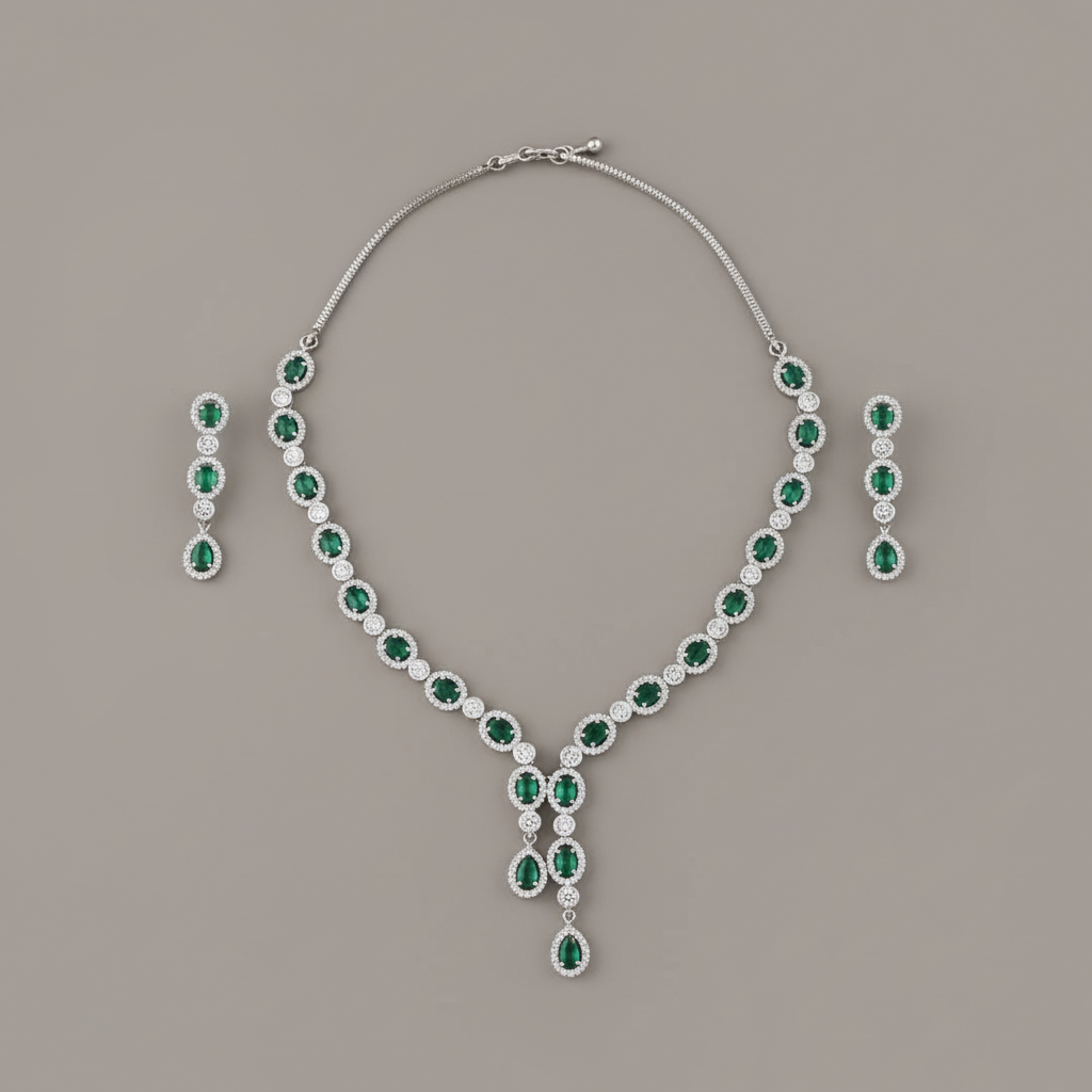 Emerald Chitramani American Diamond Necklace set