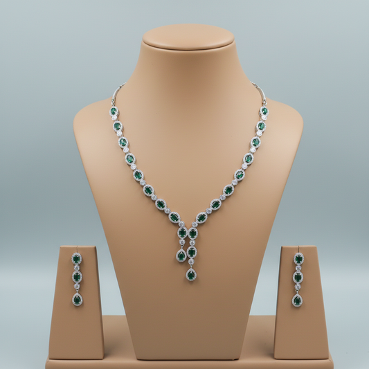 Emerald Chitramani American Diamond Necklace set