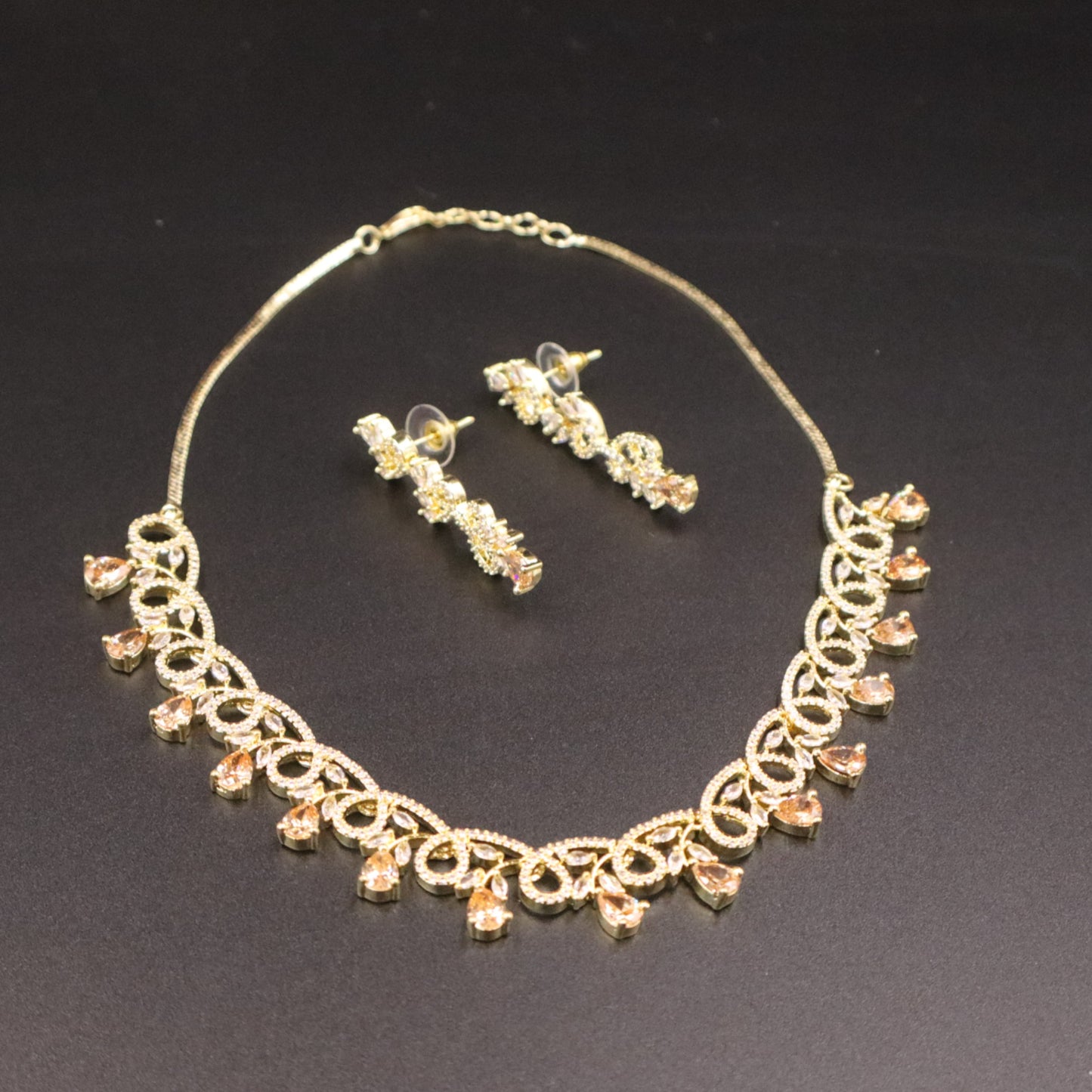 Golden Amritanjali American Diamond Necklace set