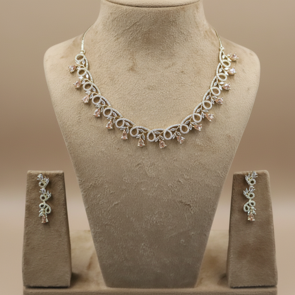 Golden Amritanjali American Diamond Necklace set