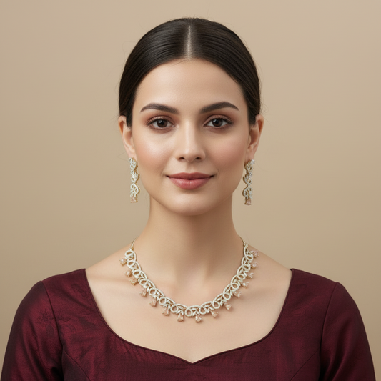 Golden Amritanjali American Diamond Necklace set