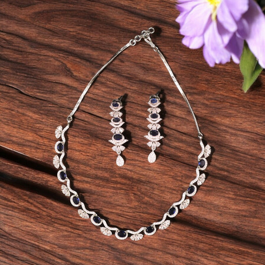 Royal Blue Hiranmayi American Diamond Necklace set