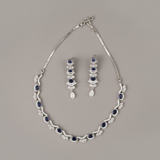 Royal Blue Hiranmayi American Diamond Necklace set