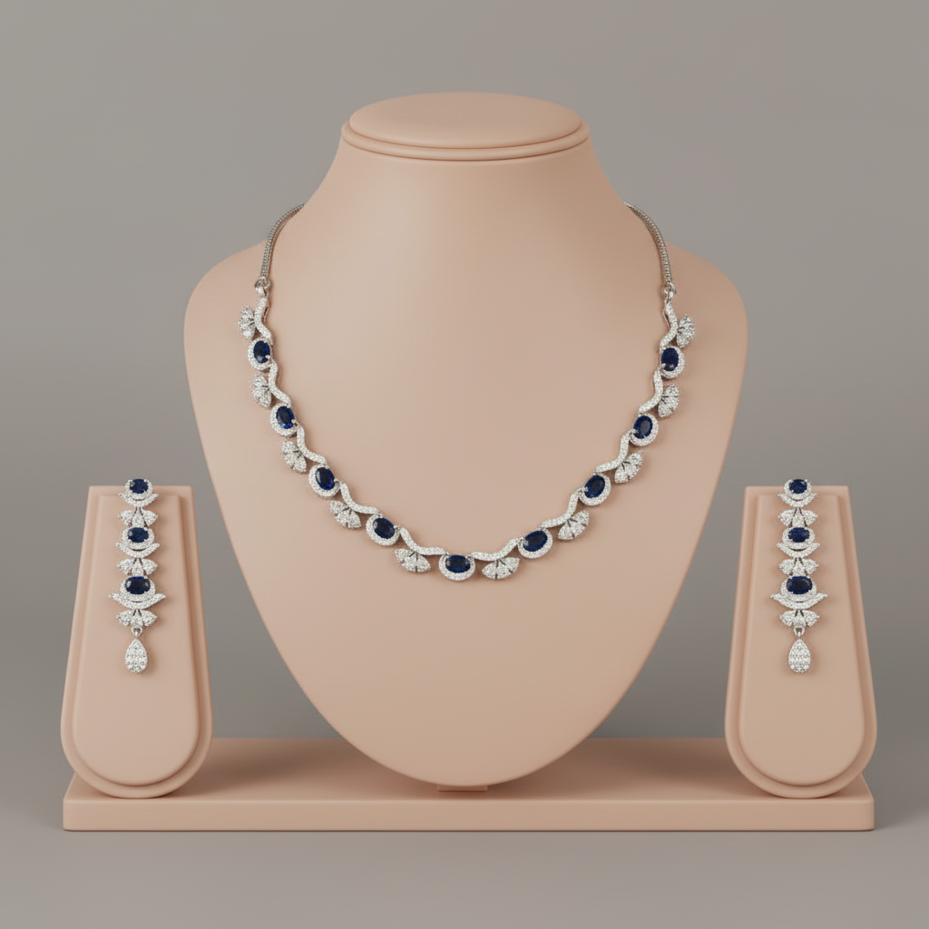 Royal Blue Hiranmayi American Diamond Necklace set