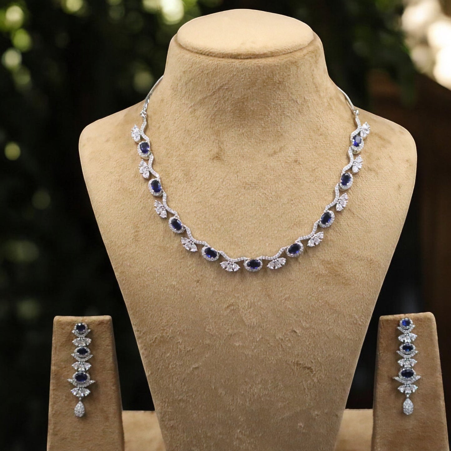 Royal Blue Hiranmayi American Diamond Necklace set