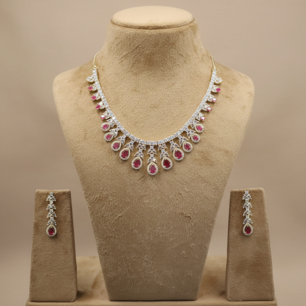 Magenta Charulata American Diamond Necklace set