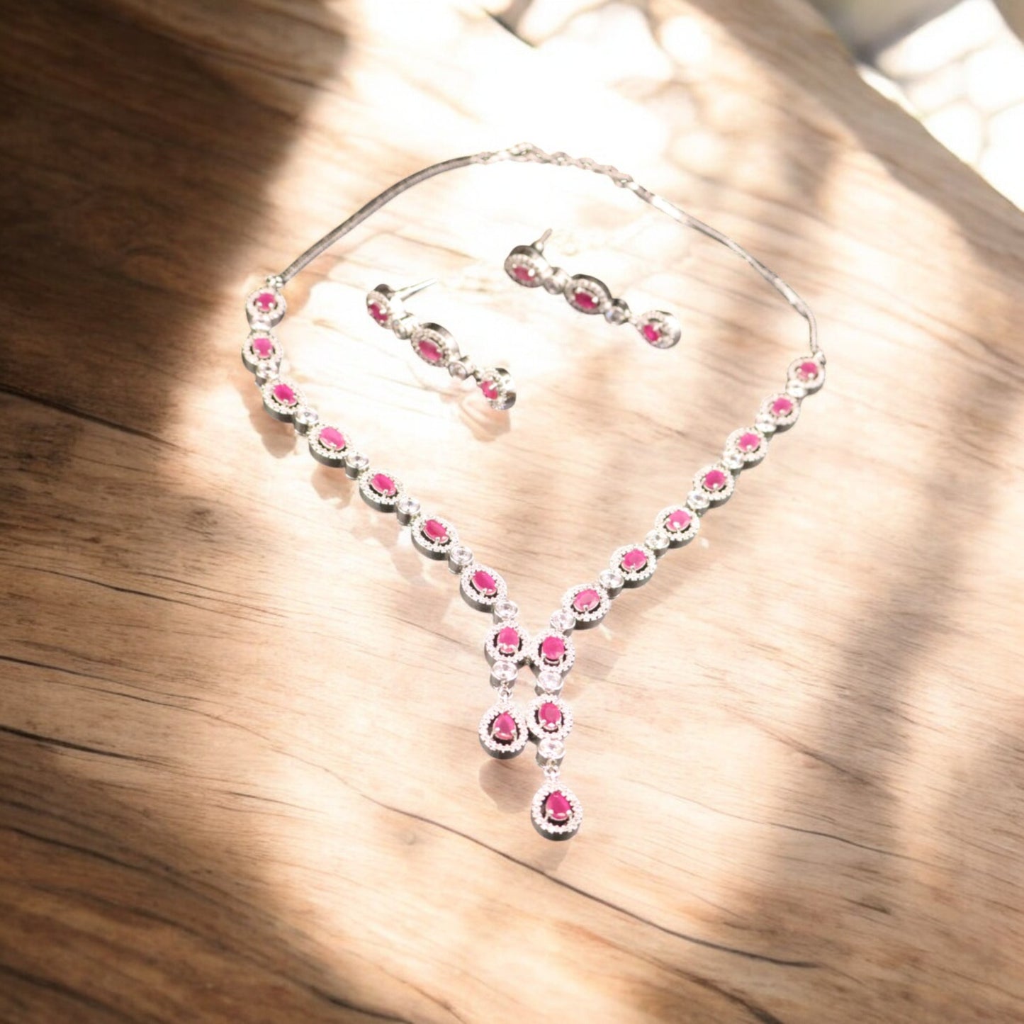 Magenta Chitramani American Diamond Necklace set