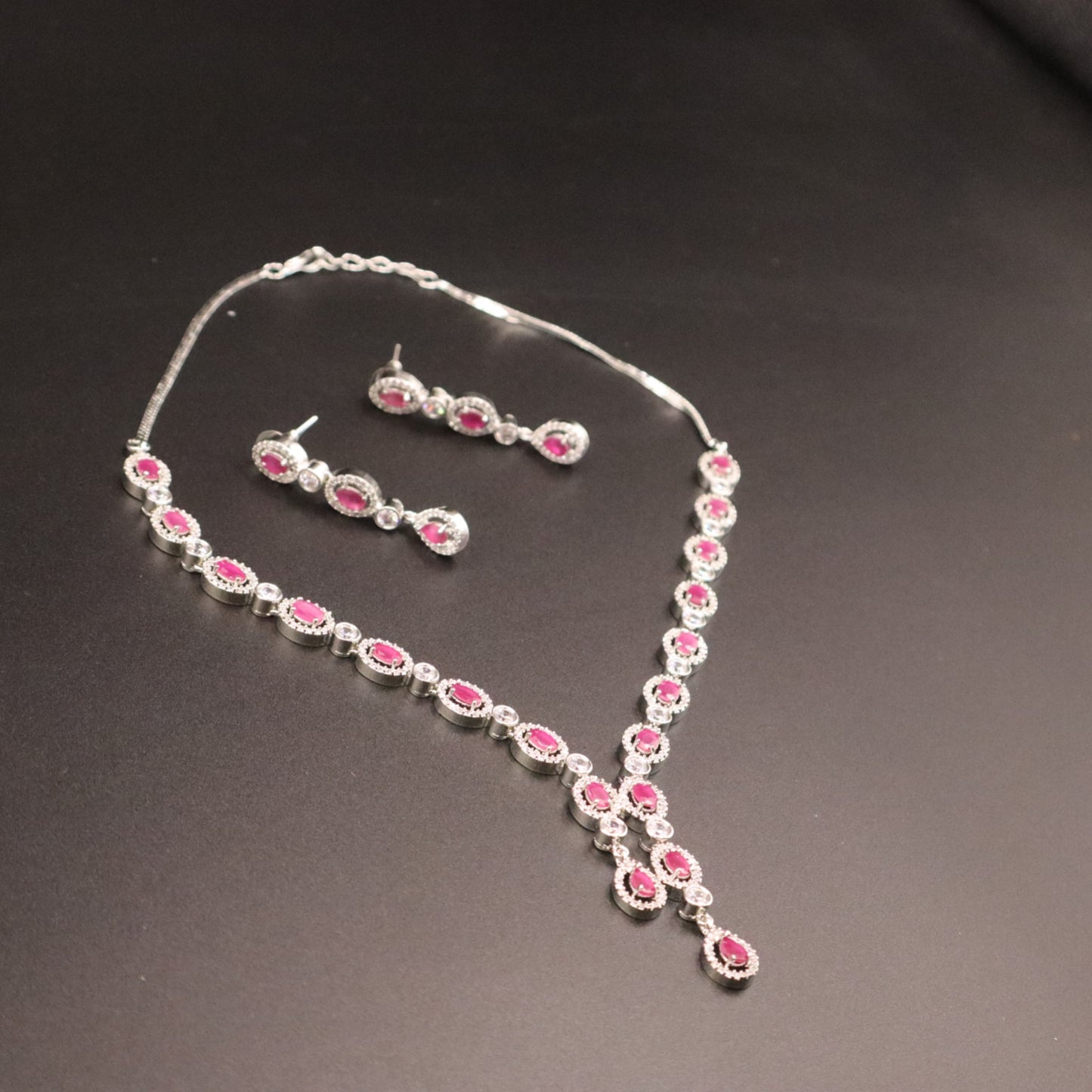 Magenta Chitramani American Diamond Necklace set