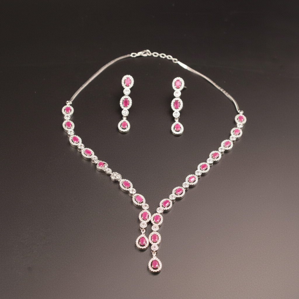 Magenta Chitramani American Diamond Necklace set