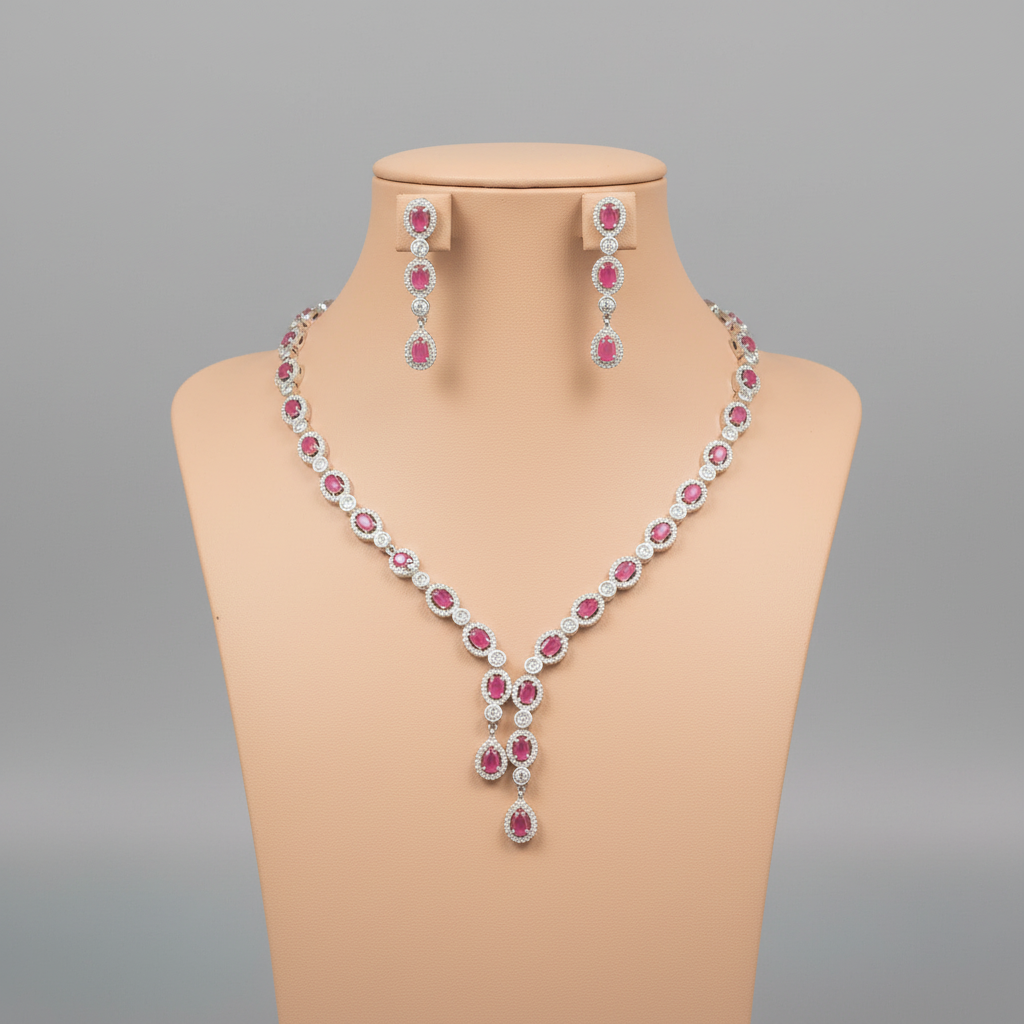 Magenta Chitramani American Diamond Necklace set