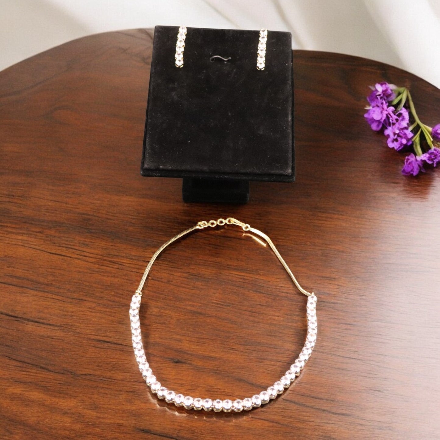 Golden Tripti American Diamond Necklace set
