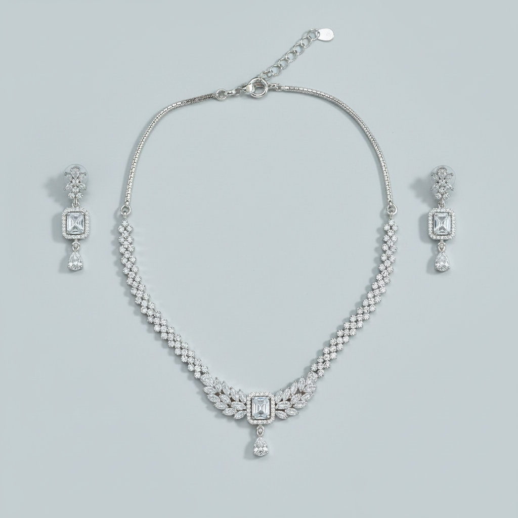 Silvery Haripriya American Diamond Necklace set