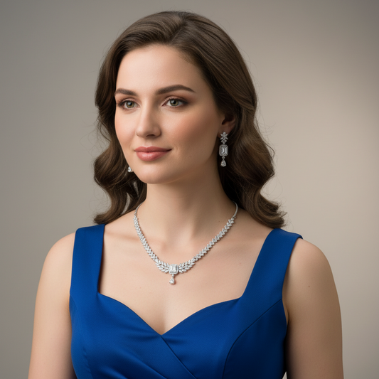 Silvery Haripriya American Diamond Necklace set