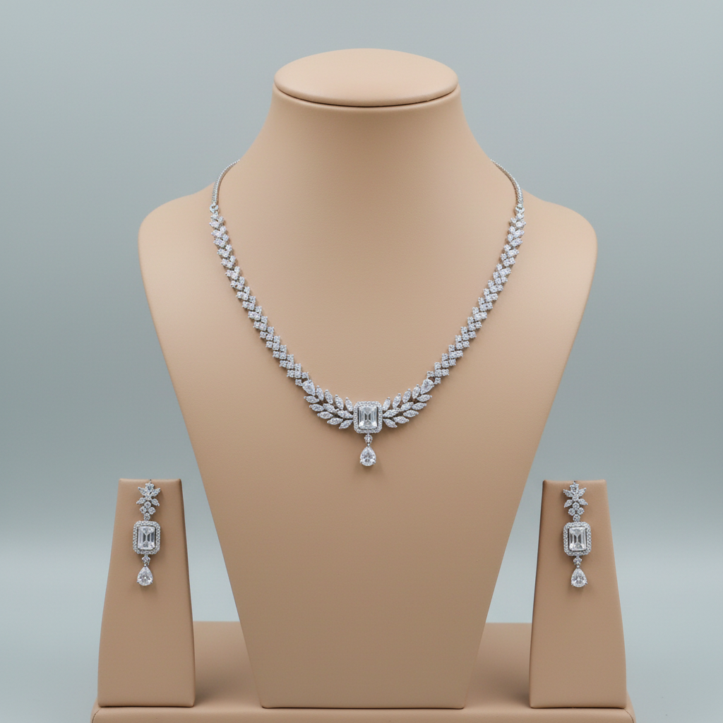 Silvery Haripriya American Diamond Necklace set