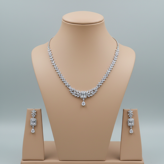 Silvery Haripriya American Diamond Necklace set