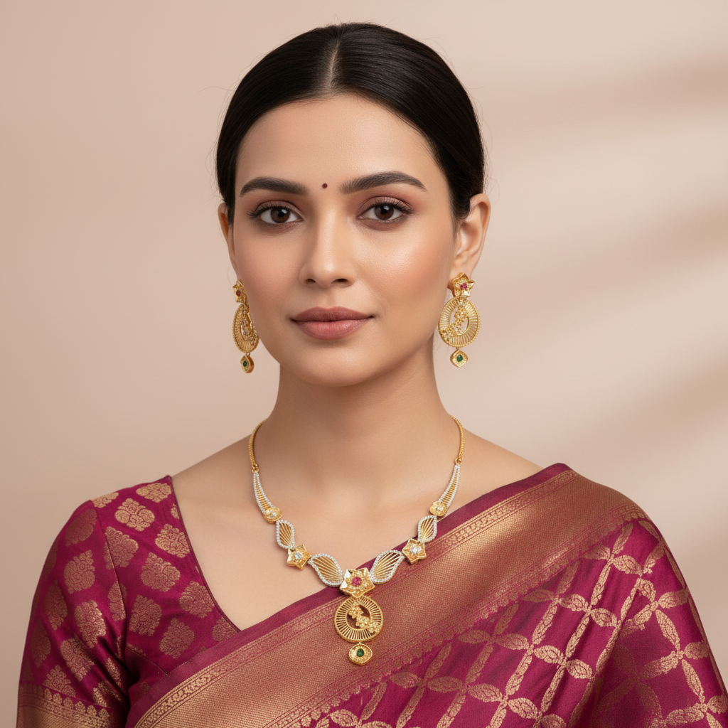 Multicolor Kanchana American Diamond Necklace set