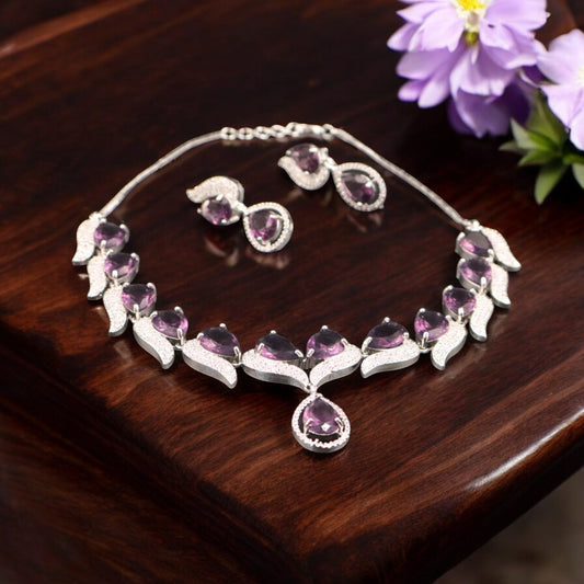 Purple Sattvika American Diamond Necklace set