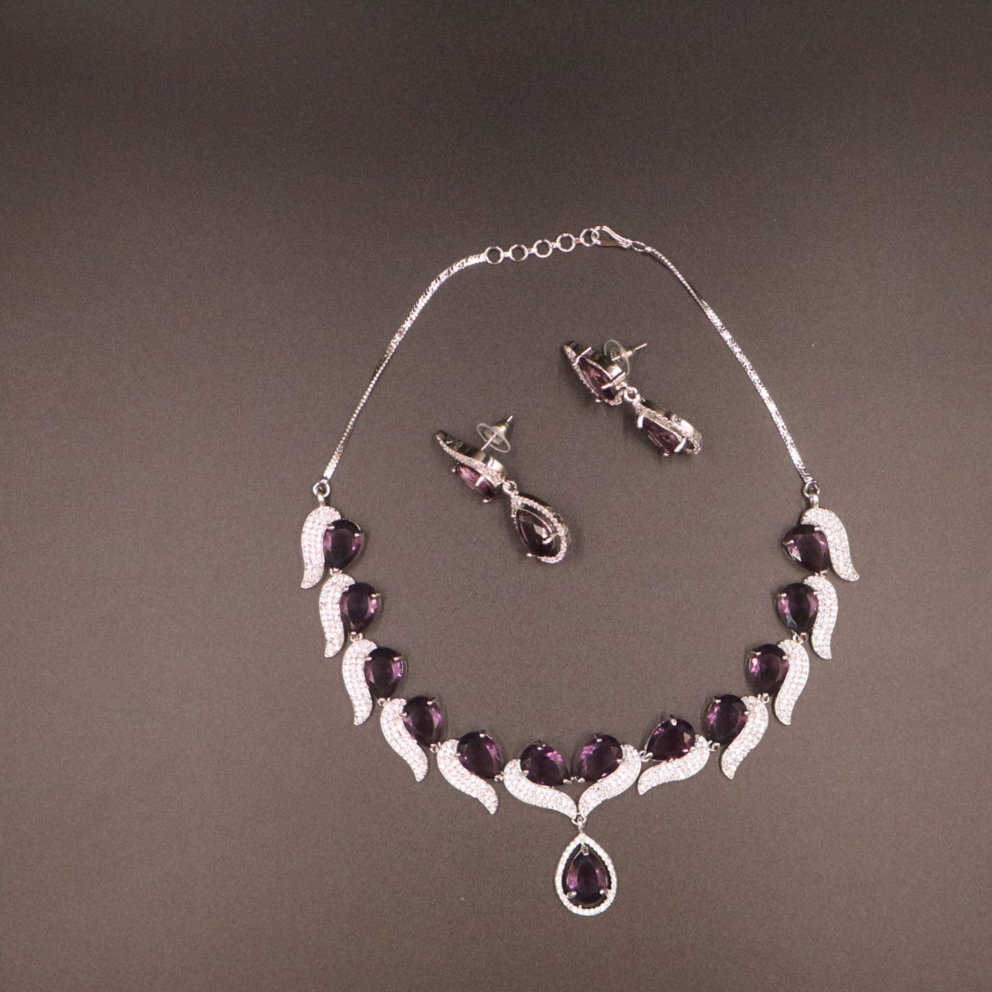Purple Sattvika American Diamond Necklace set