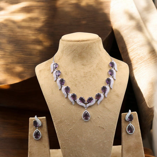 Purple Sattvika American Diamond Necklace set