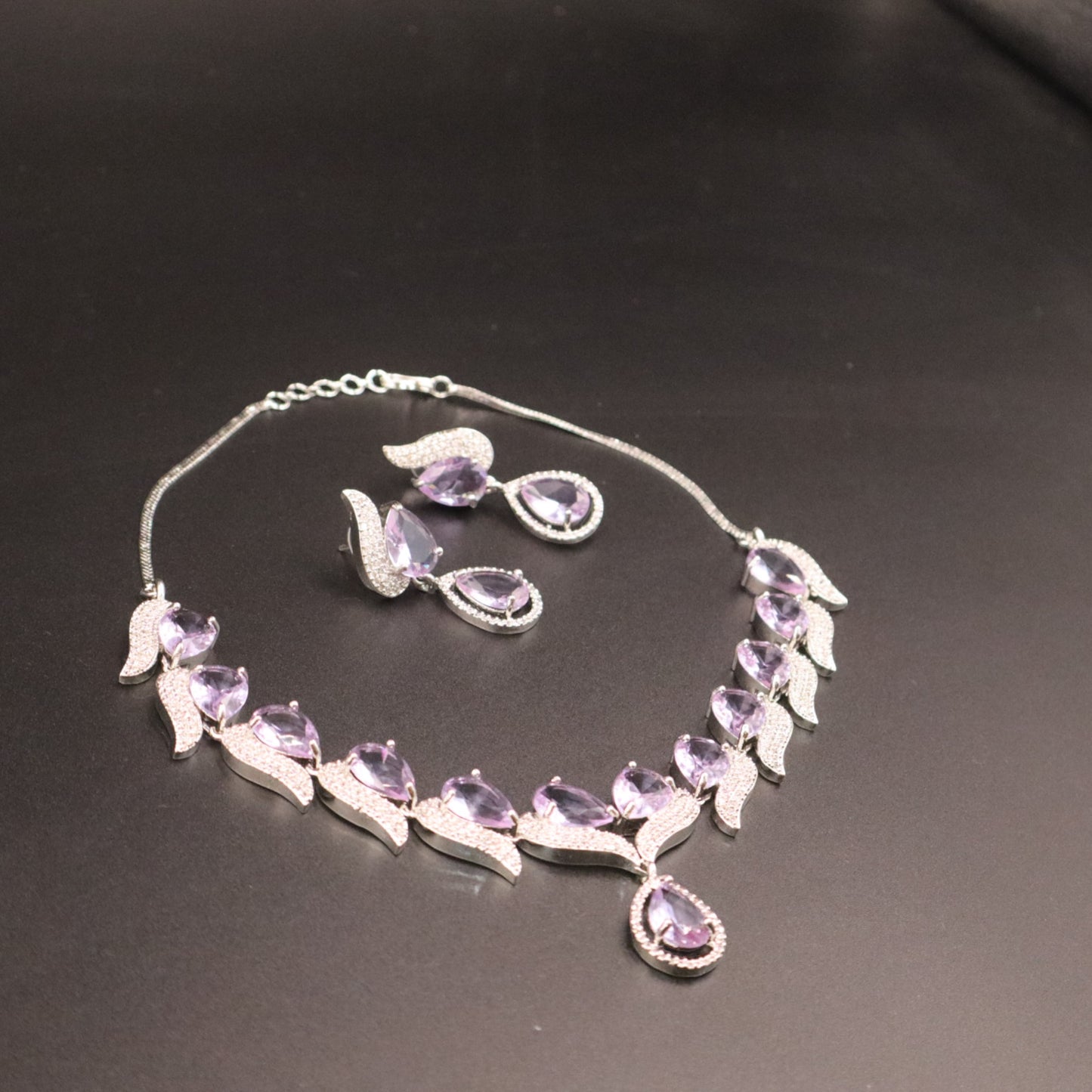 Lavender Sattvika American Diamond Necklace set
