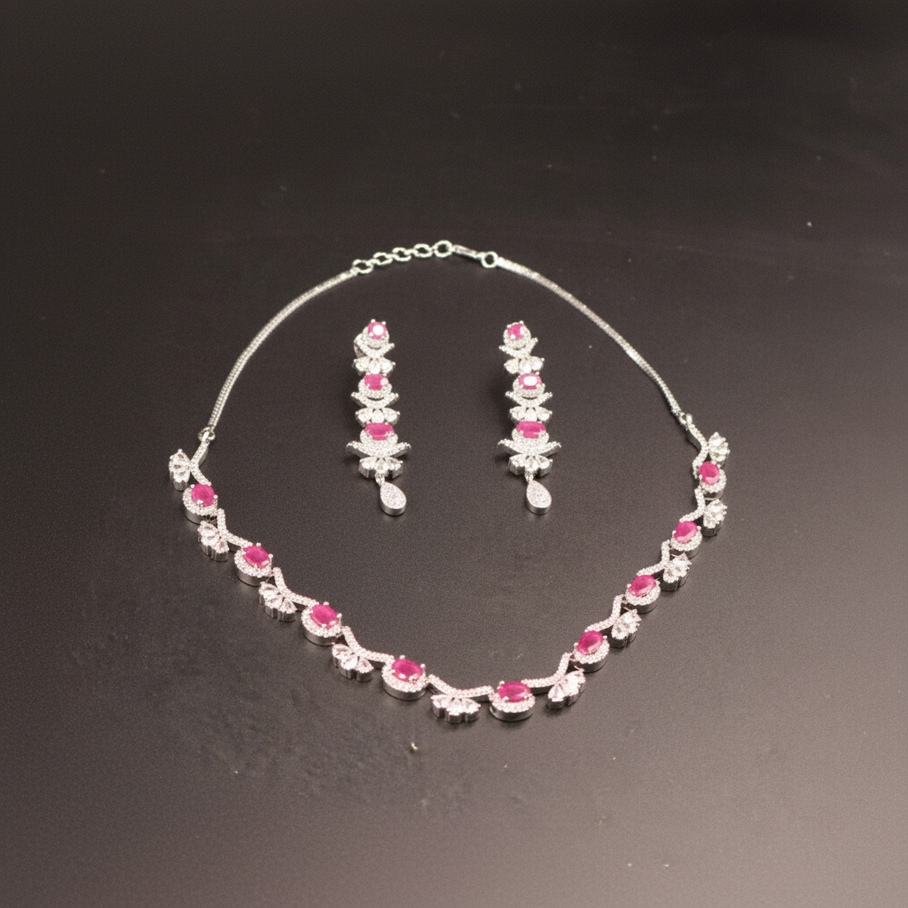 Magenta Hiranmayi American Diamond Necklace set