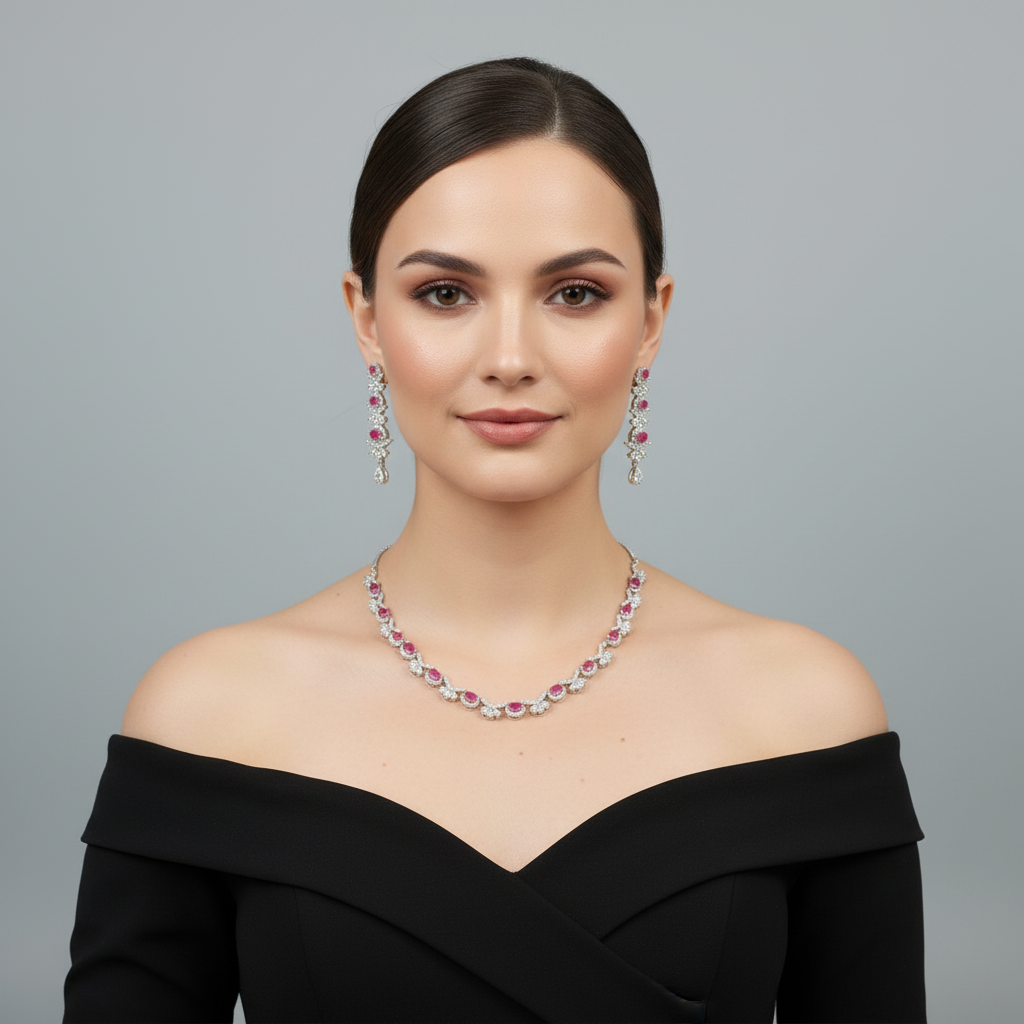 Magenta Hiranmayi American Diamond Necklace set