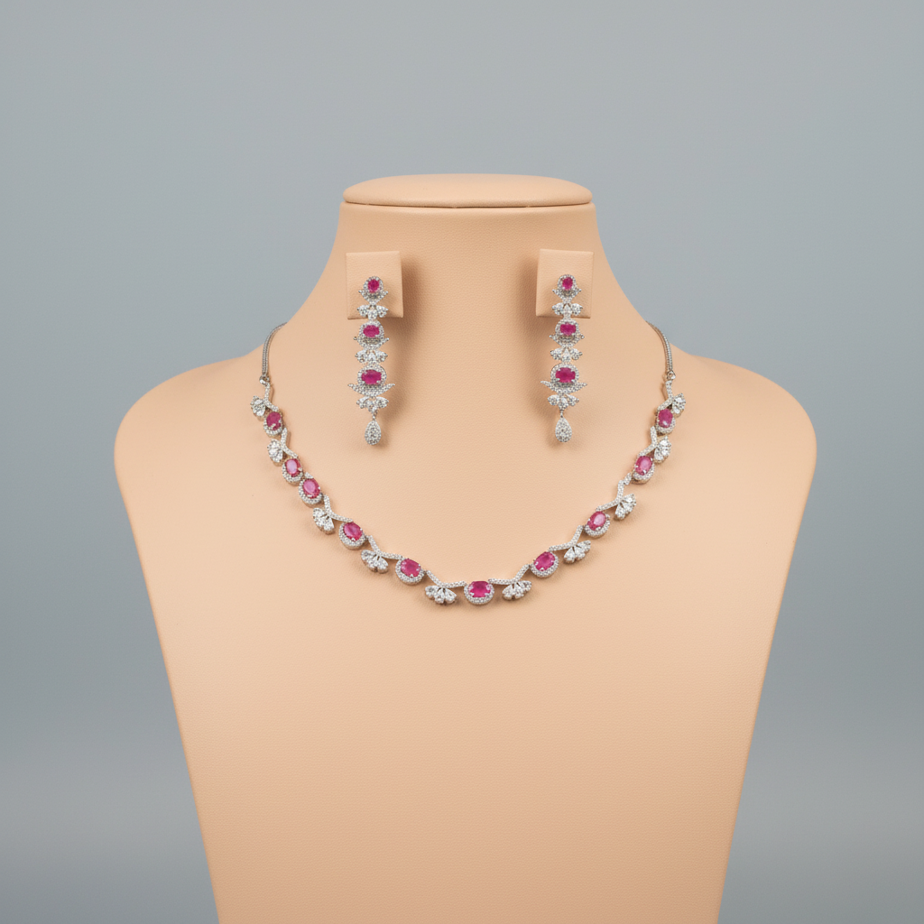 Magenta Hiranmayi American Diamond Necklace set
