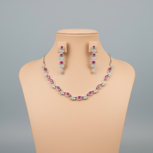 Magenta Hiranmayi American Diamond Necklace set