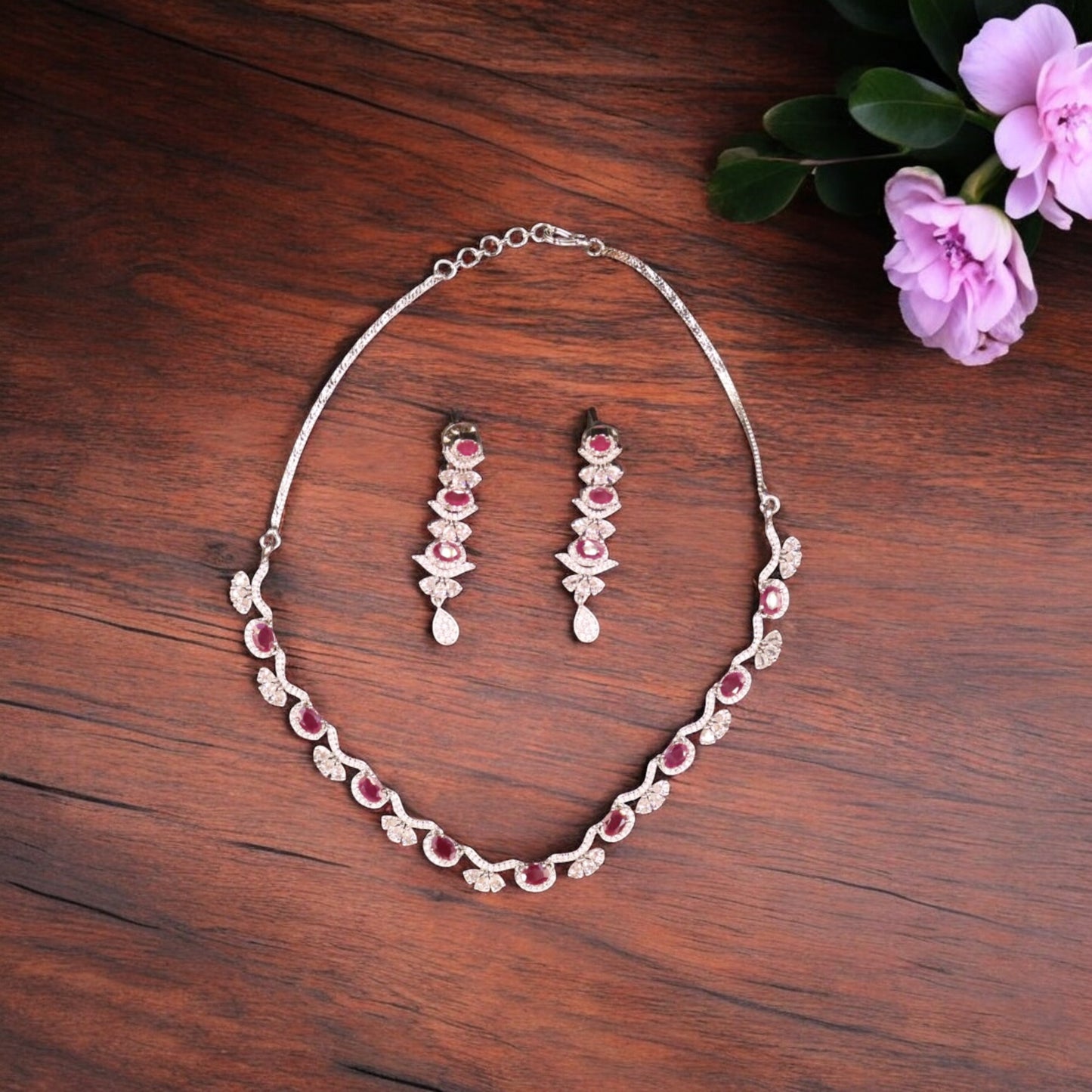 Magenta Hiranmayi American Diamond Necklace set