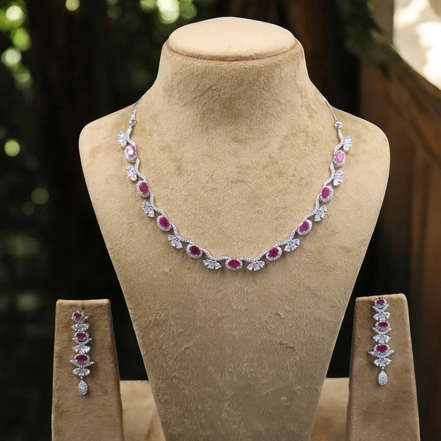 Magenta Hiranmayi American Diamond Necklace set