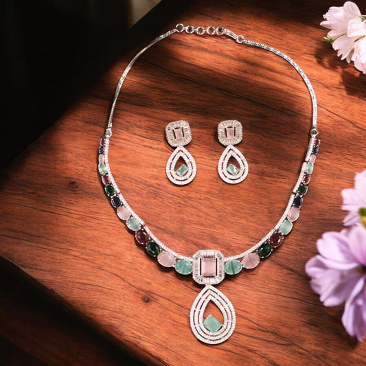 Multicolor Yashodhara American Diamond Necklace set
