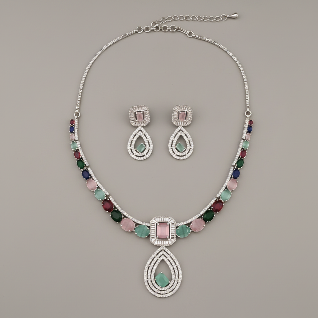 Multicolor Yashodhara American Diamond Necklace set