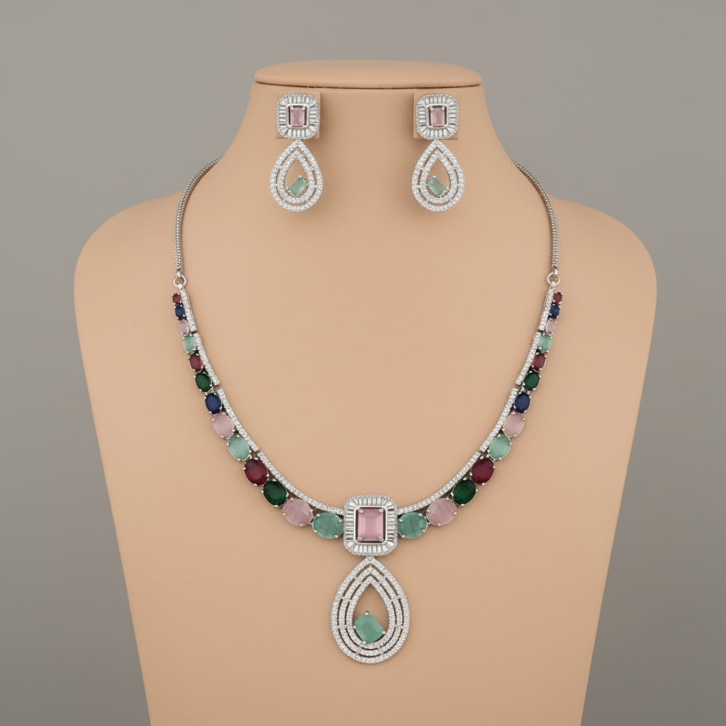 Multicolor Yashodhara American Diamond Necklace set