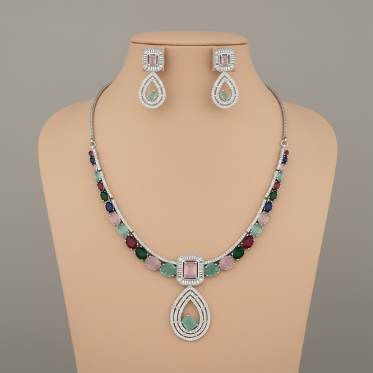 Multicolor Yashodhara American Diamond Necklace set