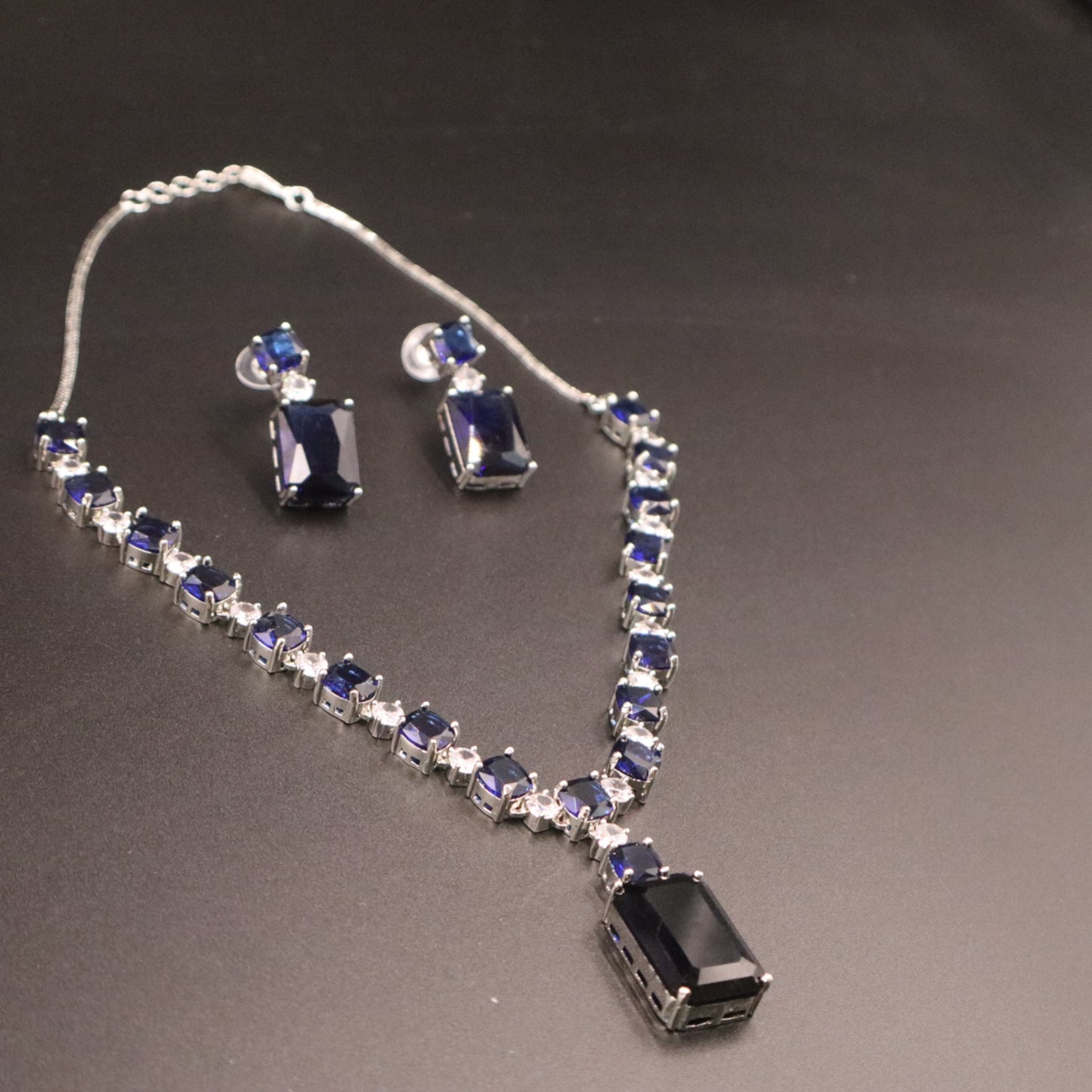 Royal Blue Chandni American Diamond Necklace set