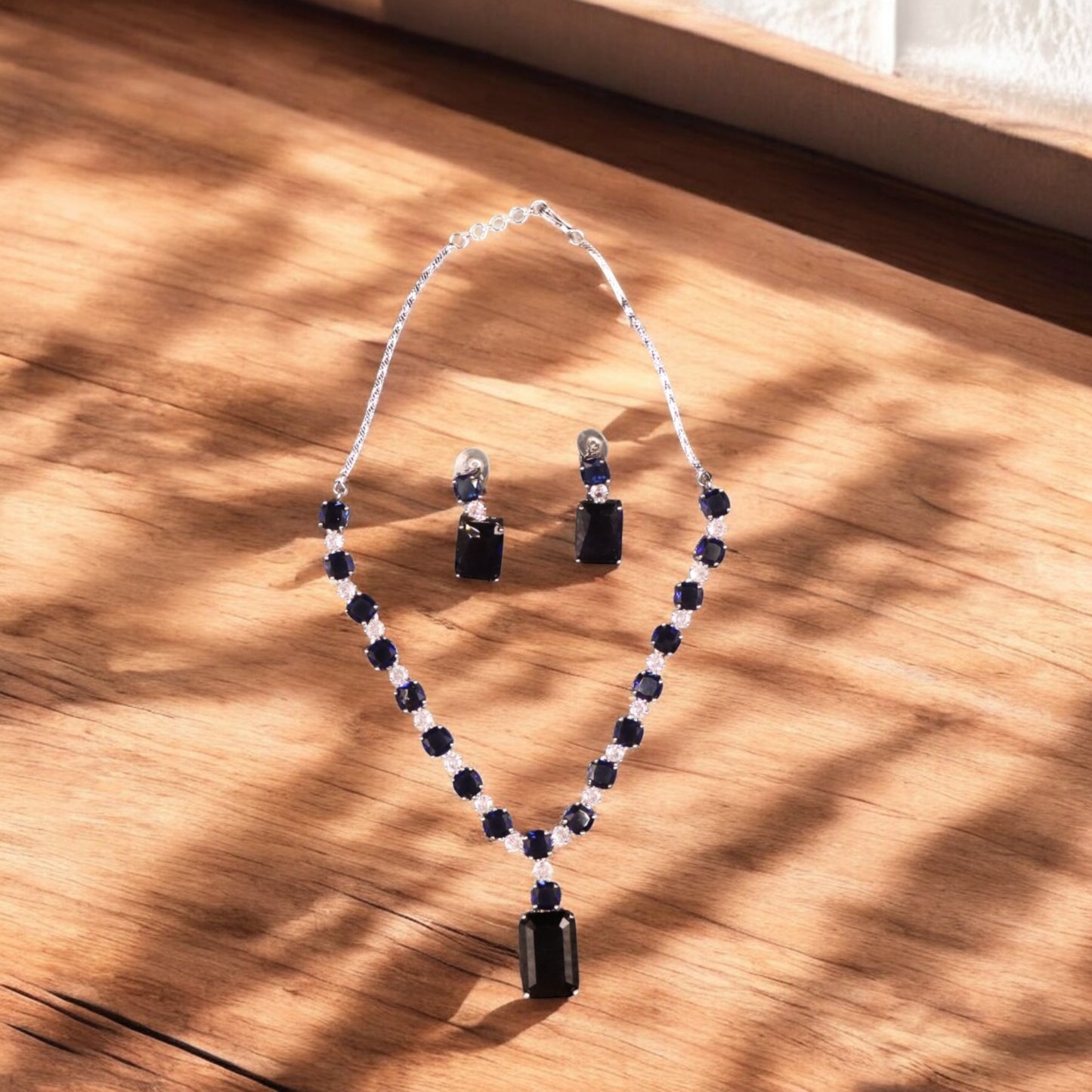 Royal Blue Chandni American Diamond Necklace set