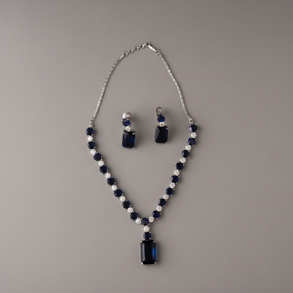 Royal Blue Chandni American Diamond Necklace set