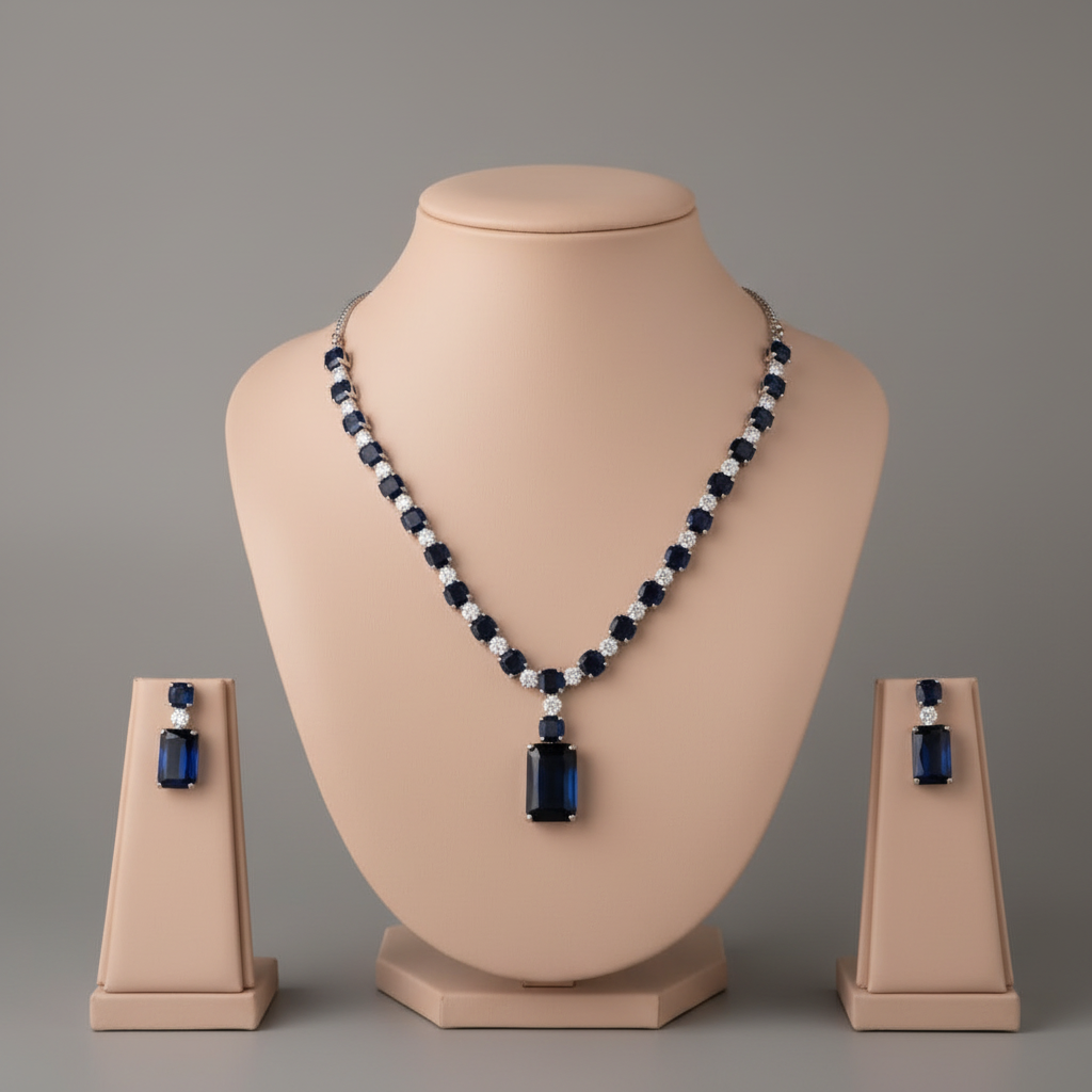 Royal Blue Chandni American Diamond Necklace set