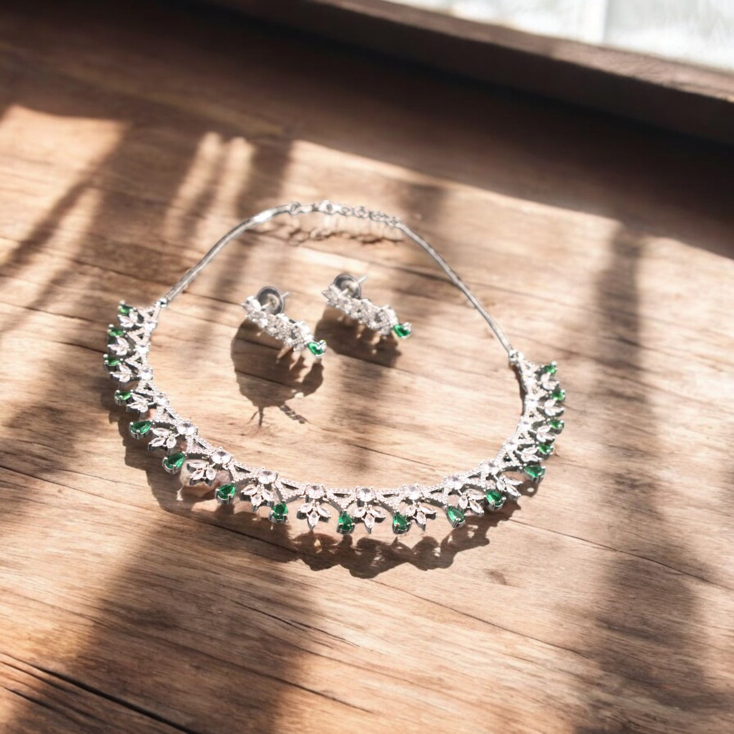 Emerald Manorama American Diamond Necklace set