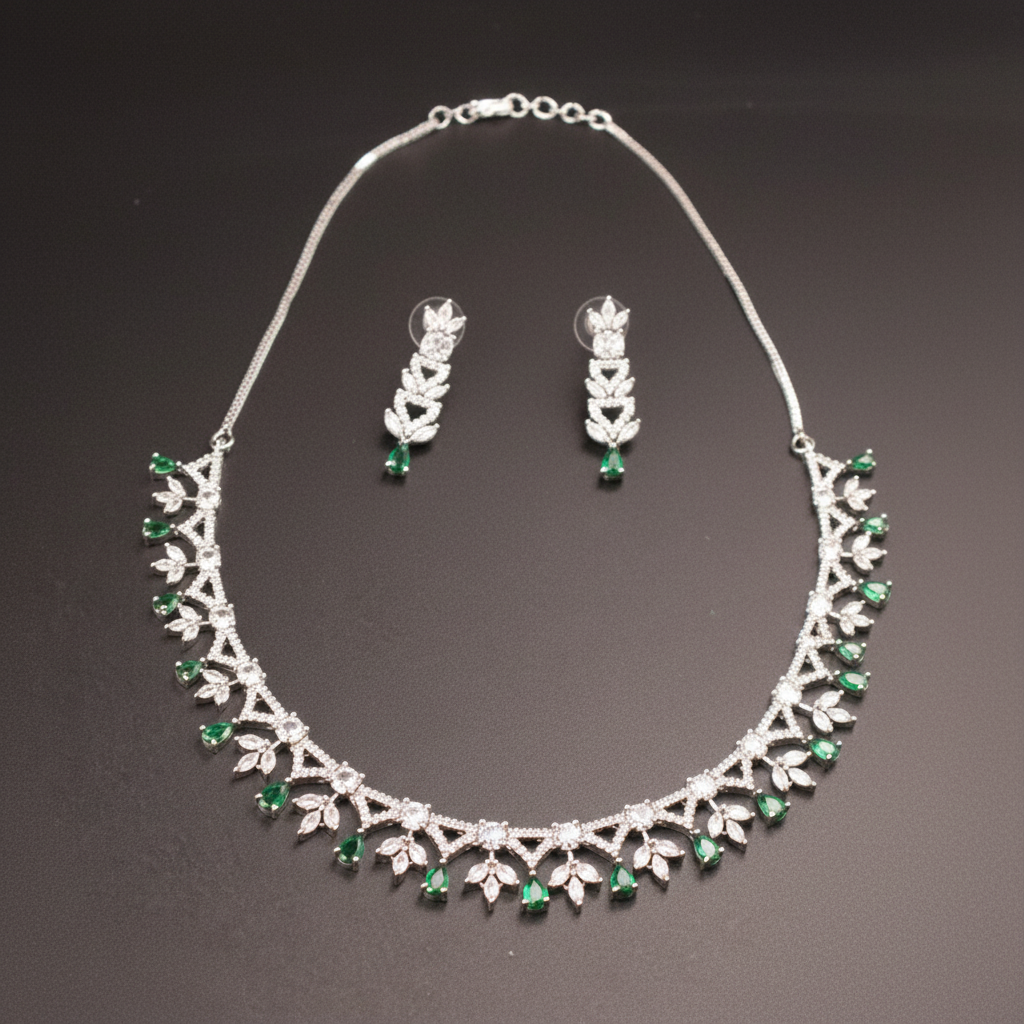 Emerald Manorama American Diamond Necklace set