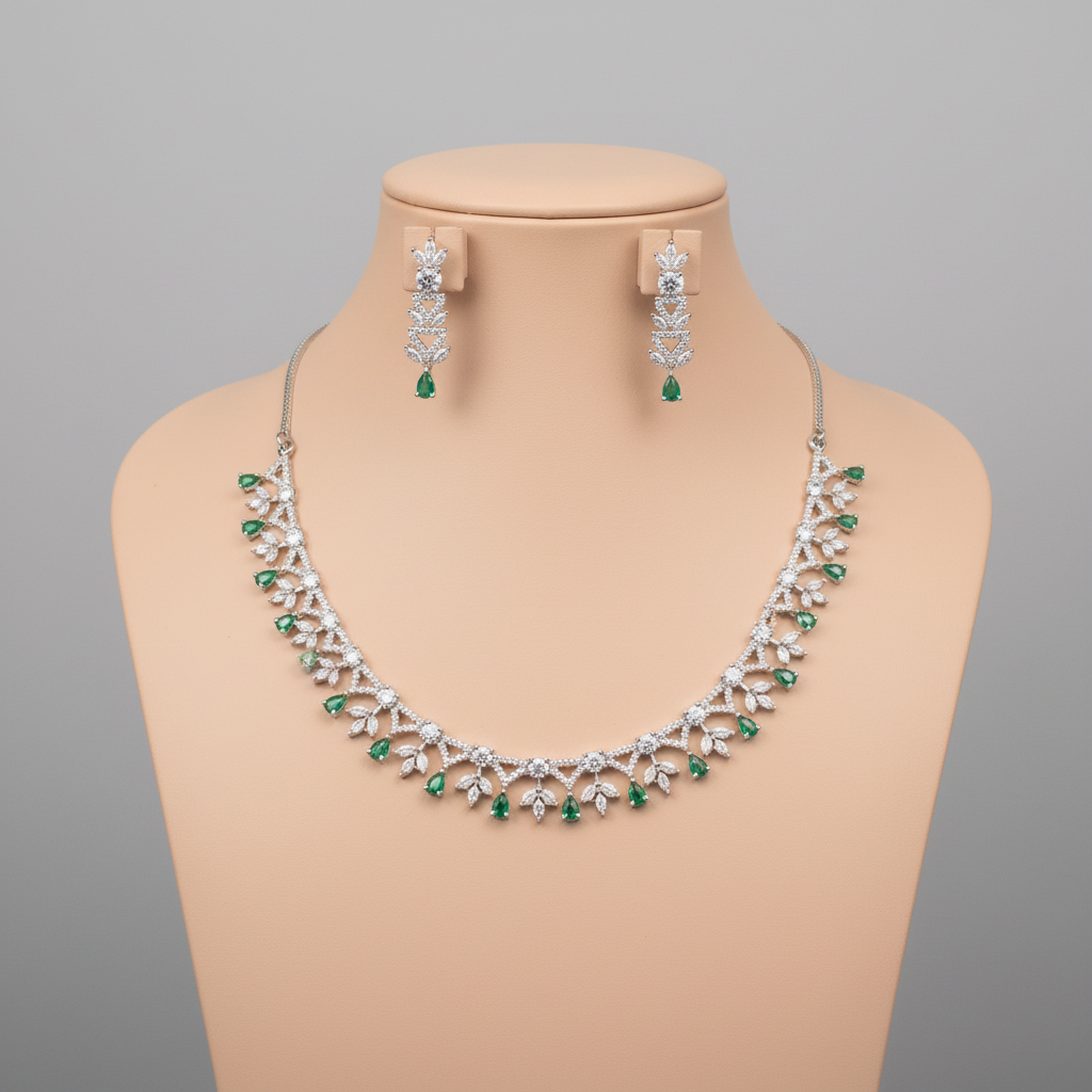 Emerald Manorama American Diamond Necklace set