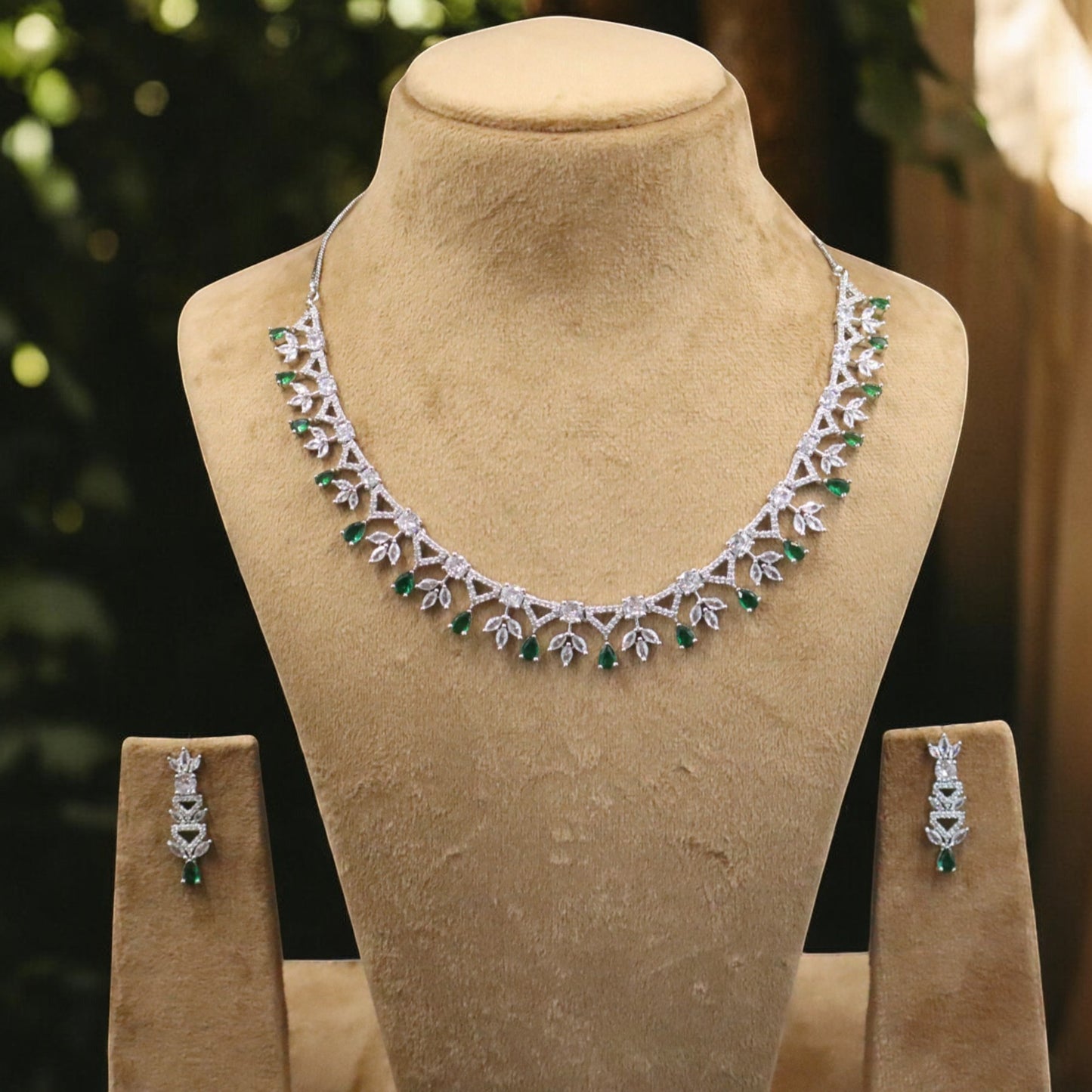 Emerald Manorama American Diamond Necklace set