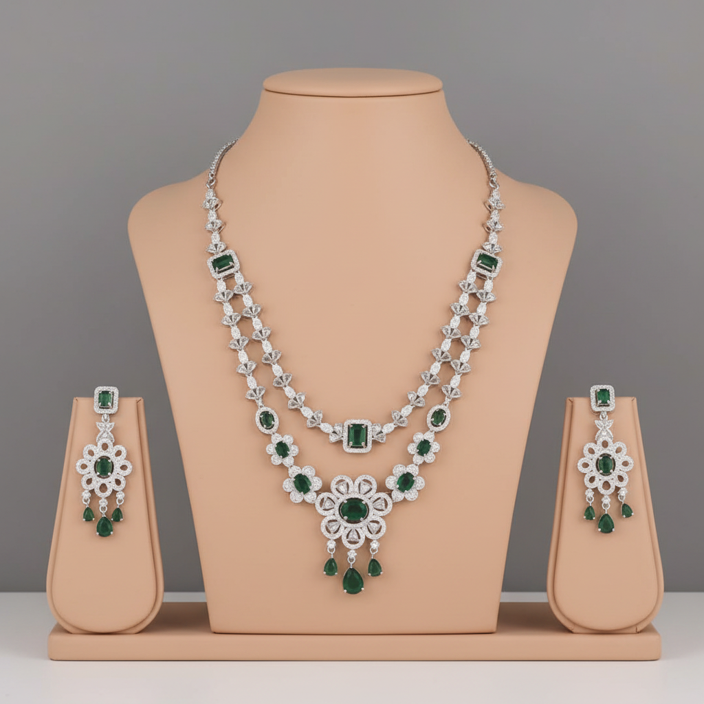 Emerald Kalavati American Diamond Necklace set