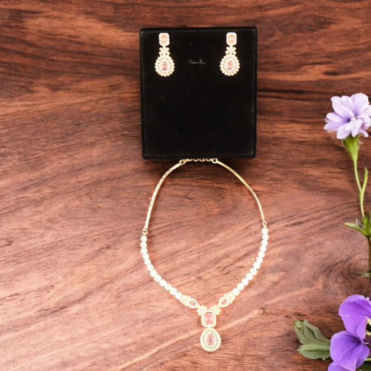 Pink Padmavati American Diamond Necklace set