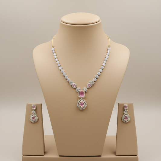 Pink Padmavati American Diamond Necklace set